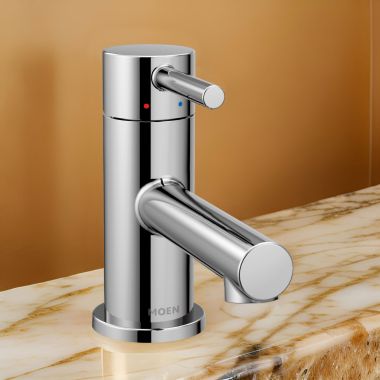 Click here to see Moen 6191 Moen Align One-Handle Low Arc Chrome Bathroom Faucet with Metal Pop-up and Red/Blue Indicators, 1.2 GPM, ADA Lever Handle, WaterSense - 6191