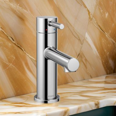 Click here to see Moen 6190 Moen Align One-Handle High-Arc Chrome Bathroom Faucet with Metal Pop-Up and Red/Blue Indicators, 1.2 GPM, ADA Lever Handle, Single-Hole - 6190