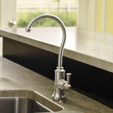 Click here to see Moen S5510SRS Moen SIP Traditional One-Handle High Arc Beverage Faucet, Spot Resist Stainless - S5510SRS