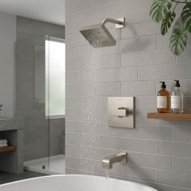 Click here to see DELTA T14467-SS Delta Ara Monitor 14 Series H2Okinetic Tub/Shower Faucet with Single-Setting Showerhead, 1.75 GPM, Single-Handle, Lever Handle, Stainless - T14467-SS