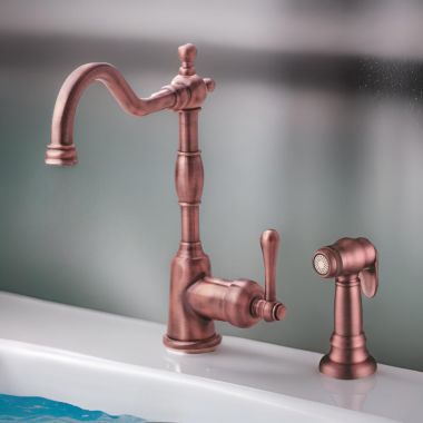 Click here to see Danze D401557AC Danze Opulence Single-Handle Kitchen Faucet w/ Side Spray, Antique Copper - D401557AC