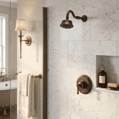 Click here to see Danze D512657BRT Danze Opulence 5-Function Shower Only Trim, Lever Handle, 2.0 GPM, Tumbled Bronze - D512657BRT