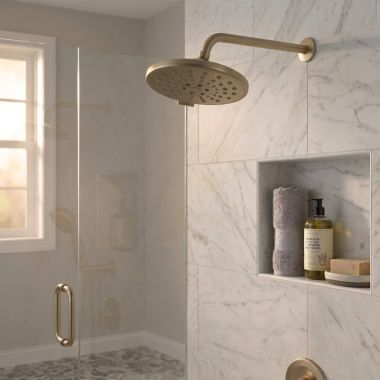 Click here to see Delta 52688-CZ Delta Universal H2Okinetic 3-Setting Raincan Shower Head, Champagne Bronze - 52688-CZ