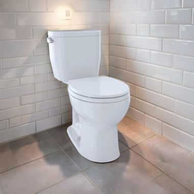 Click here to see Toto CST243EF#01 TOTO Entrada Close-Coupled Round Two-Piece Toilet, Left-Hand, 1.28 GPF, Universal Height, Cotton White - CST243EF#01