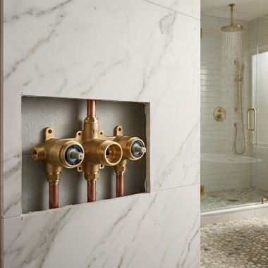 Click here to see  R65800 Brizo Two-Handle Wall-Mount Lavatory Rough-In Valve, 8in Center, 1/2in NPT, Lead-Free Body - R65800