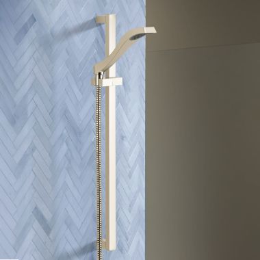 Click here to see Delta 57051-PN Delta Dryden Single-Setting Slide Bar Hand Shower, Touch-Clean, 1.75 GPM, Polished Nickel - 57051-PN