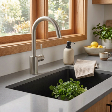 Click here to see MOEN 7365SRS Moen Align Single-Handle High-Arc Kitchen Faucet, 1.5 GPM, Spot Resist Stainless - 7365SRS