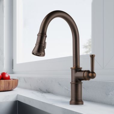 Click here to see Brizo 63025LF-RB Brizo Artesso Single-Handle Pull-Down Kitchen Faucet w/ 2-Function Sprayer, DIAMOND Seal, MagneDock, 1.8 GPM, Venetian Bronze - 63025LF-RB