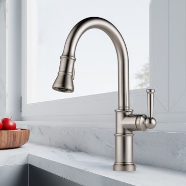 Click here to see Brizo 63025LF-SS Brizo Artesso Single-Handle Pull-Down Kitchen Faucet w/ 2-Function Sprayer, DIAMOND Seal, MagneDock, 1.8 GPM, Brilliance Stainless - 63025LF-SS