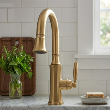 Click here to see Newport Brass 1200-5103/10 Newport Brass Metropole Pull-Down Kitchen Faucet with Toggle-Control Spray, Satin Bronze - 1200-5103/10