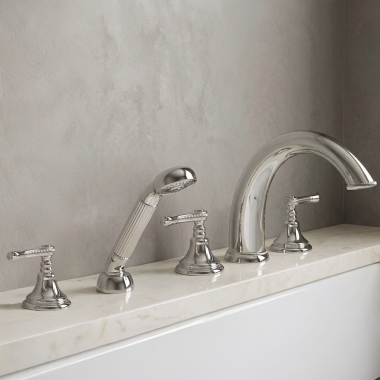Click here to see Newport Brass 3-1027/15 Newport Brass Amisa Roman Tub Faucet Trim with Handshower, Lever Handles, Polished Nickel - 3-1027/15