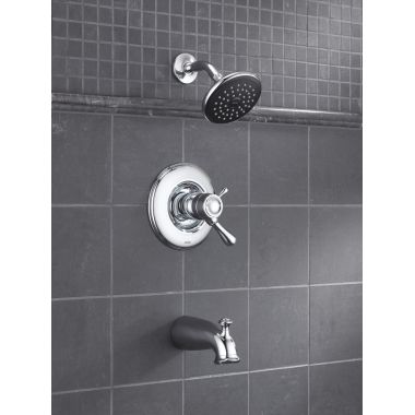 Click here to see Delta T17T478-RB Delta Leland TempAssure 17T Series Tub/Shower Faucet with Single-Setting Rain Showerhead, Two-Handle, 2.5 GPM, Lever Handle, Venetian Bronze - T17T478-RB