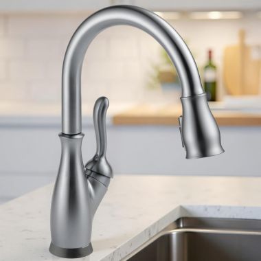 Click here to see Delta 9178T-AR-DST Delta Leland Pull-Down Kitchen Faucet, Single Handle, Touch2O, DIAMOND Seal, MagnaTite, 1.8 GPM, Arctic Stainless - 9178T-AR-DST