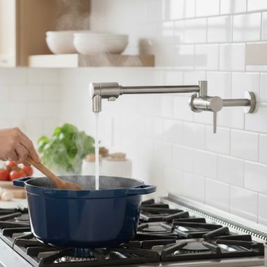 Click here to see Delta 1165LF-AR Delta Contemporary Wall-Mount Pot Filler Faucet, Arctic Stainless - 1165LF-AR