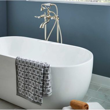 Click here to see Moen S22110BN Moen Weymouth Two-Handle Dual-Mount Tub Filler Trim with 1.75 GPM One-Function Hand Shower, Lever Handles, Brushed Nickel - S22110BN