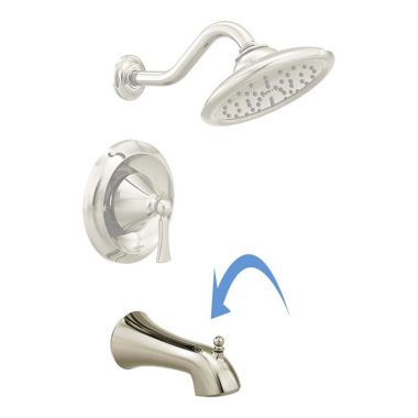 Click here to see Moen 175385NL Moen Wynford Wall Mounted Polished Nickel Tub Spout with Pull-Up Diverter, Slip Fit, 1/2-inch Connection Size - 175385NL