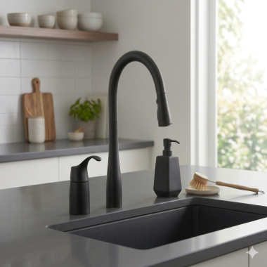 Click here to see KOHLER 647-BL Kohler Simplice Single Handle Pull-Down Kitchen Faucet, 3-Function, 9