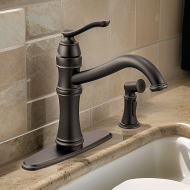Click here to see Moen 7245ORB Moen Belfield Single Handle High Arc Kitchen Faucet w/ Side Spray, Oil-Rubbed Bronze - 7245ORB