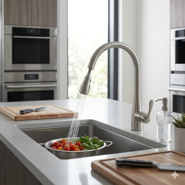 Click here to see KOHLER 647-VS Kohler Simplice Single Handle Pull-Down Kitchen Faucet, 3-Function, 9