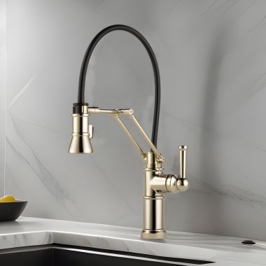 Click here to see Brizo 63225LF-PN Brizo Artesso Single-Handle Articulating Kitchen Faucet w/ 2-Function Sprayer, MagneDock, 1.8 GPM, Brilliance Polished Nickel - 63225LF-PN