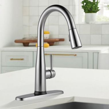 Click here to see Delta 9113T-AR-DST Delta Essa Single Handle Pull-Down Kitchen Faucet, Touch2O, DIAMOND Seal, MagnaTite, ADA, 1.8 GPM, Arctic Stainless - 9113T-AR-DST