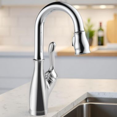 Click here to see Delta 9678-DST Delta Leland Pull-Down Bar/Prep Faucet, Single Handle, Diamond Seal, MagnaTite, ADA, 1.8 GPM, Chrome - 9678-DST