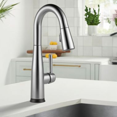 Click here to see Delta 9913T-AR-DST Delta Essa Touch2O Single Handle Pull-Down Bar/Prep Faucet, Arctic Stainless - 9913T-AR-DST