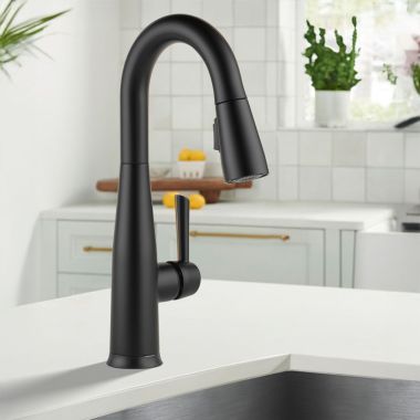 Click here to see Delta 9913T-BL-DST Delta Essa Touch2O Single Handle Pull-Down Bar/Prep Faucet, Matte Black - 9913T-BL-DST