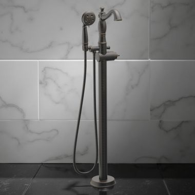 Click here to see Delta T4797-RBFL-LHP Delta Cassidy Single-Handle Freestanding Tub Filler Trim with 1.75 GPM Three-Setting Hand Shower, H2Okinetic, Hook Spout, Less Handle, ADA, Venetian Bronze - T4797-RBFL-LHP