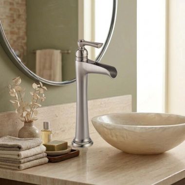 Click here to see DELTA FAUCETS COMPANY 65461LF-NK Brizo Rook Single-Handle Vessel Lavatory Faucet With Channel Spout, Less Drain, 1.5 GPM, Brilliance Luxe Nickel - 65461LF-NK
