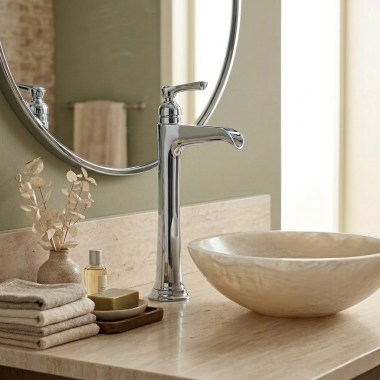 Click here to see Brizo 65461LF-PC Brizo Rook Single-Handle Vessel Lavatory Faucet With Channel Spout, Less Drain, 1.5 GPM, Polished Chrome - 65461LF-PC