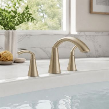 Click here to see  T373BN Moen Glyde Two-Handle Roman Tub Faucet Trim, High Arc Spout, Lever Handles, M-PACT, Brushed Nickel - T373BN