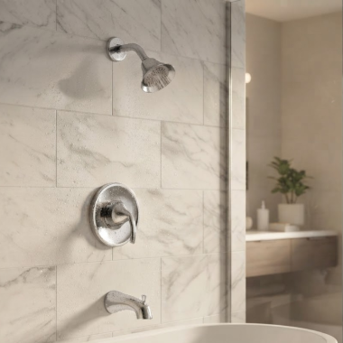 Click here to see  T2743 Moen Glyde Posi-Temp Single-Handle Tub and Shower Trim, Lever Handle, 2.5 GPM, Chrome - T2743