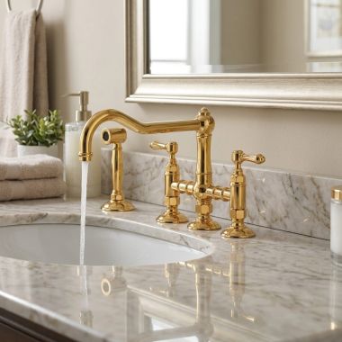 Click here to see Rohl A1458LMWSIB-2 ROHL 2 Handle Bridge Kitchen Faucet with Side Spray, 1.5 gpm, 60 PSI, Italian Brass - A1458LMWSIB-2