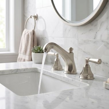 Click here to see  A1908LMSTN-2 Rohl Palladian Widespread Bathroom Faucet with Lift Rod Drain, 1.2 GPM, ADA, Satin Nickel - A1908LMSTN-2