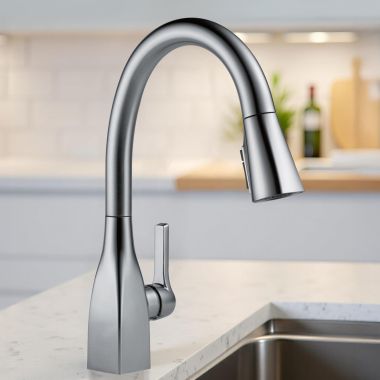Click here to see Delta 9183-AR-DST Delta Mateo Pull-Down Kitchen Faucet With ShieldSpray, Single-Handle, DIAMOND Seal, MagnaTite, ADA, 1.8 GPM - Arctic Stainless - 9183-AR-DST