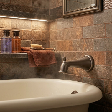 Click here to see  RP83676RB Delta Linden Tub Spout w/ Pull-Up Diverter, Venetian Bronze - RP83676RB