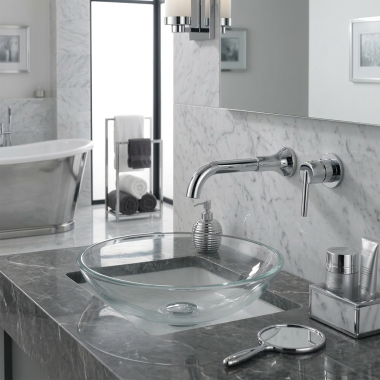 Click here to see  T3559LF-WL Delta Trinsic Single Handle Wall Mount Bathroom Faucet, Lever Handle, Chrome - T3559LF-WL