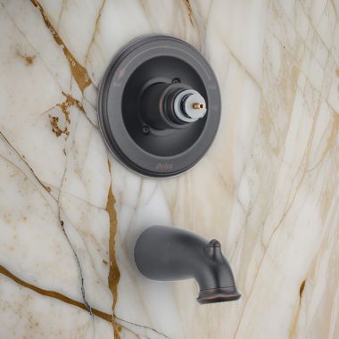 Click here to see Delta T14169-RBLHP Delta Orleans Monitor 14 Series Tub Faucet Trim, Non-Diverter Tub Spout, Less Handle, Venetian Bronze - T14169-RBLHP