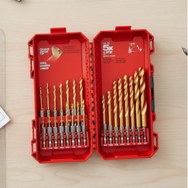 Click here to see Milwaukee 48-89-4631 Milwaukee SHOCKWAVE Impact Duty RED HELIX Titanium Drill Bit Set with PACKOUT Compatible Accessory Case, 23-Piece, 1/4
