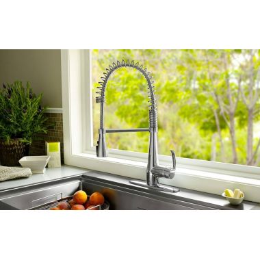 Click here to see American Standard 4433.350.F15.002 American Standard Quince Single Handle Semi-Pro Pull-Down Kitchen Faucet, 1.5 gpm, Chrome - 4433350F15.002