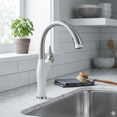 Click here to see  442036 Blanco Artona High Arc Single Handle Pull-Down Kitchen Faucet, 1.5 GPM, Stainless/White - 442036