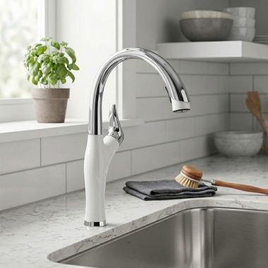Click here to see  442036 Blanco Artona High Arc Single Handle Pull-Down Kitchen Faucet, 1.5 GPM, Stainless/White - 442036