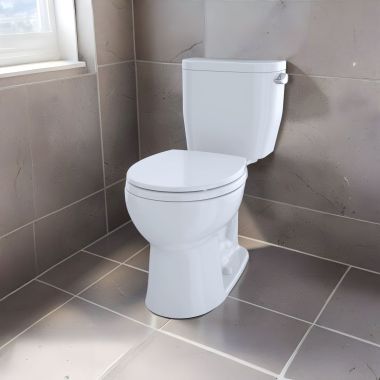Click here to see Toto CST243EFR#01 TOTO Entrada Close-Coupled Round Two-Piece Toilet, Right-Hand, 1.28 GPF, Universal Height, Cotton White - CST243EFR#01
