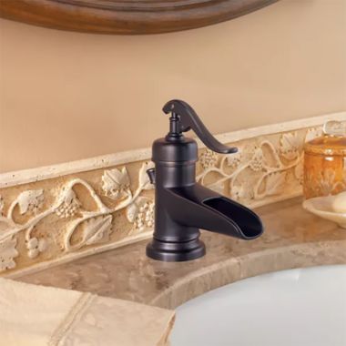 Click here to see Pfister LG42-YP0Y Pfister Ashfield Single-Hole Bathroom Faucet with Pop-Up Drain, Trough Spout, Single-Handle, 1.2 GPM, Lever Handle, Pforever Seal, Tuscan Bronze - LG42-YP0Y