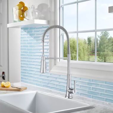Click here to see Pfister LG529-MCC Pfister Zuri Single Handle Pull-Down Semi-Pro Kitchen Faucet, 1.8GPM, Chrome - LG529MCC