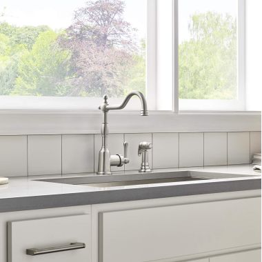 Click here to see Gerber D401157SS Danze Opulence Single-Handle Kitchen Faucet w/ Side Spray, 1.75 GPM, Stainless Steel - D401157SS