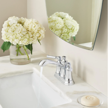 Click here to see  6802 Moen Dartmoor Two-Handle Centerset Bathroom Faucet with Metal Pop-Up Drain, 1.2 GPM, Chrome - 6802