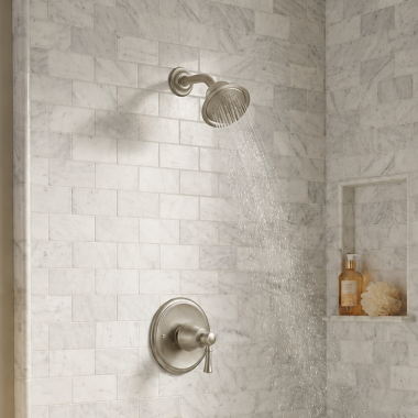 Click here to see  T2182EPBN Moen Dartmoor Posi-Temp Single-Handle Shower Faucet, One-Function, 1.75 GPM, Lever Handle, Eco-Performance, M-PACT, Brushed Nickel - T2182EPBN