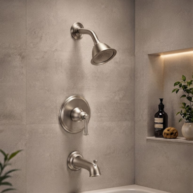 Click here to see  T2183EPBN Moen Dartmoor Posi-Temp Tub/Shower Faucet, 1.75 GPM, 1-Function, Single Lever Handle, M-PACT, Eco-Performance, Brushed Nickel - T2183EPBN